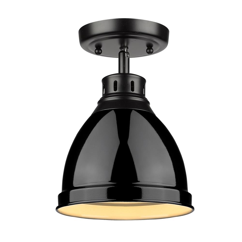 Golden Lighting 3602-FM BLK-BK Duncan Flush Mount in Black with a Black Shade